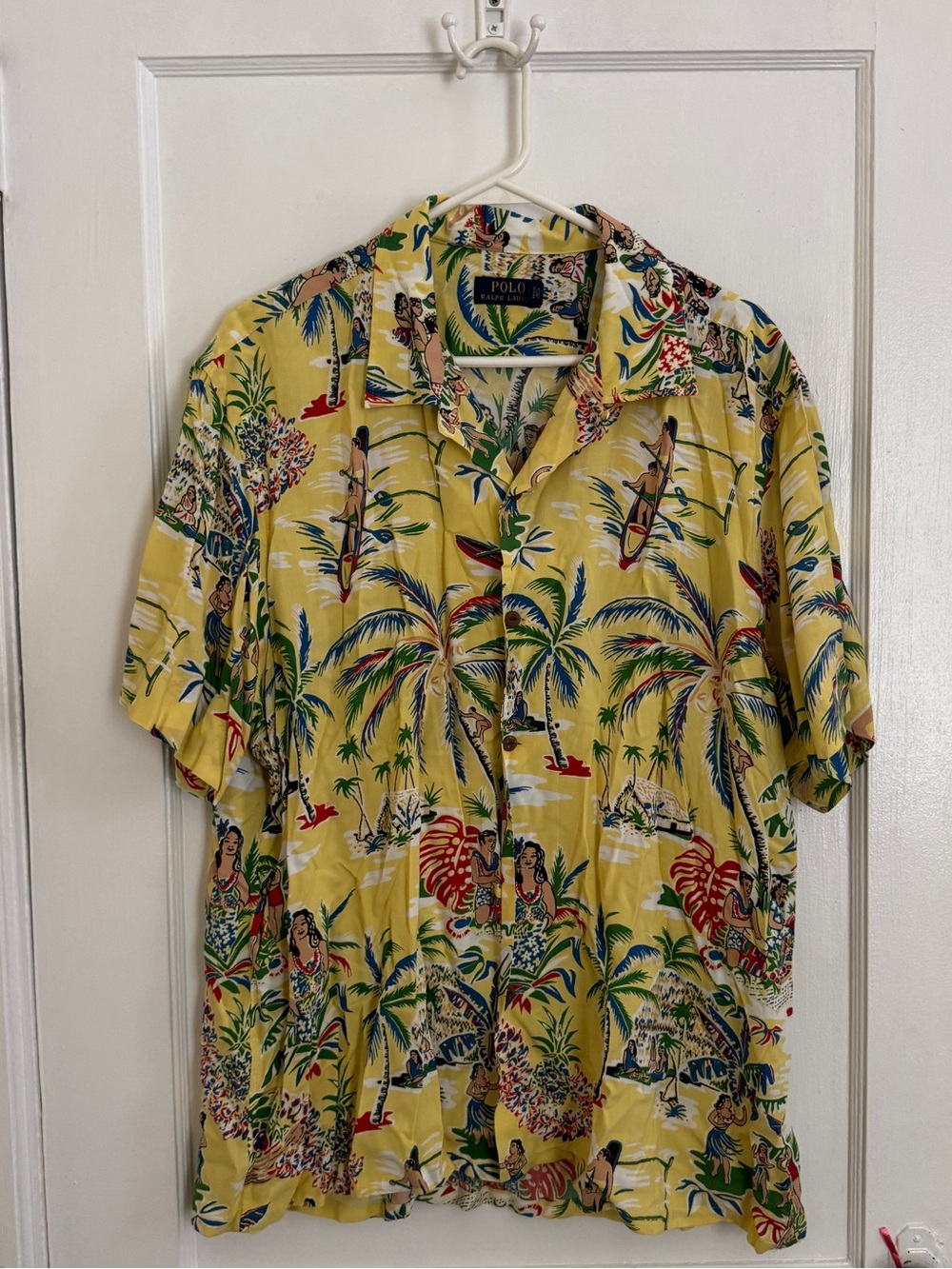 Ralph Lauren Yellow Hawaiian Palm Print Short-Sleeve Button Shirt